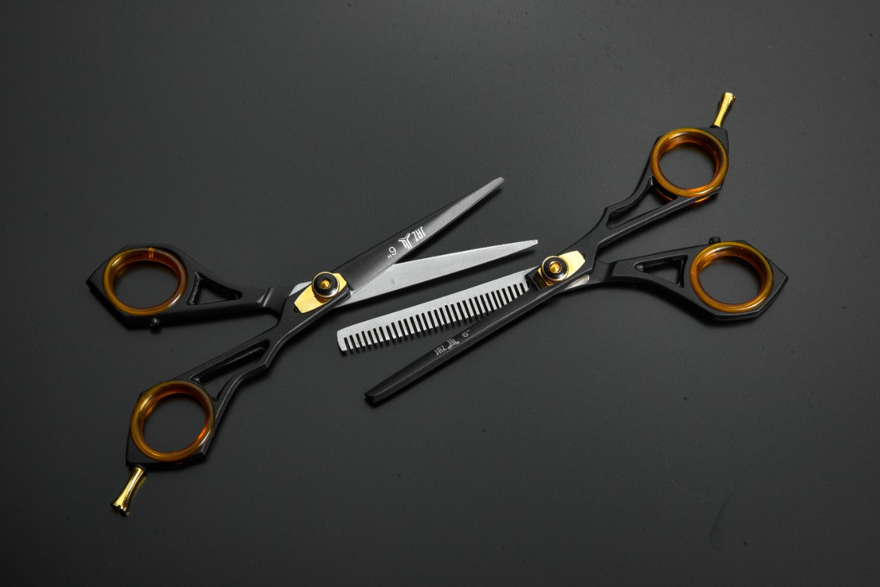 6 Inch Hair Cutting Scissors Professional Black Gold Root Handle